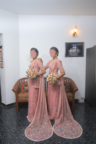 pink bridesmaid saree